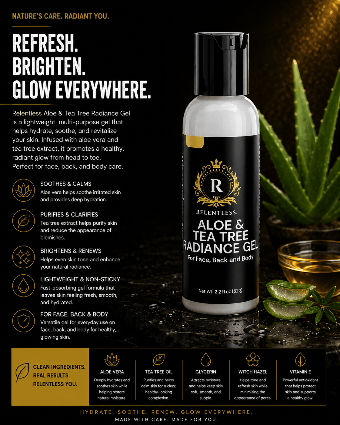 Aloe & Tea Tree Radiance Gel - Relentless Men's Skincare