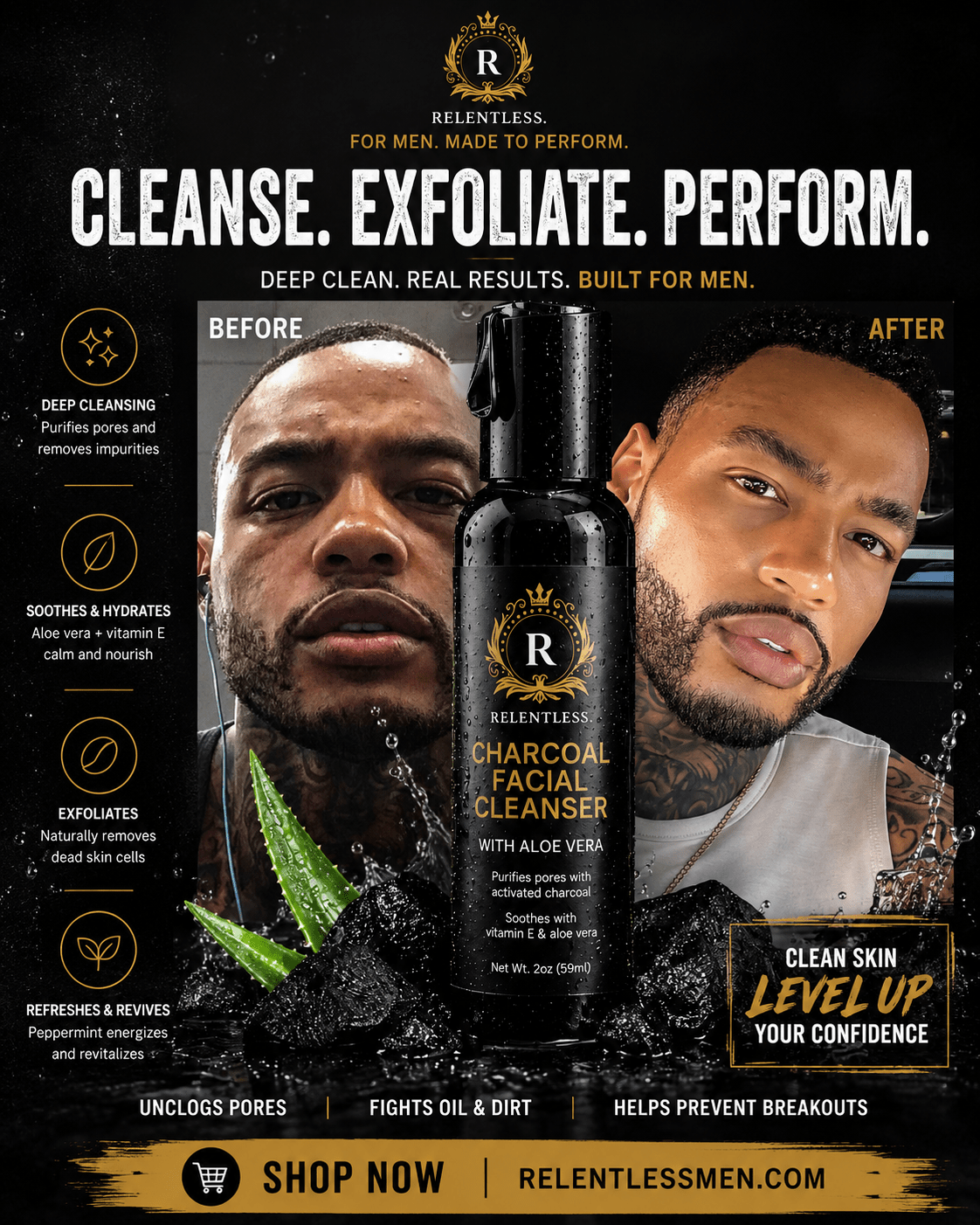 NO 1 Charcoal Facial Cleanser - Relentless Men's Skincare