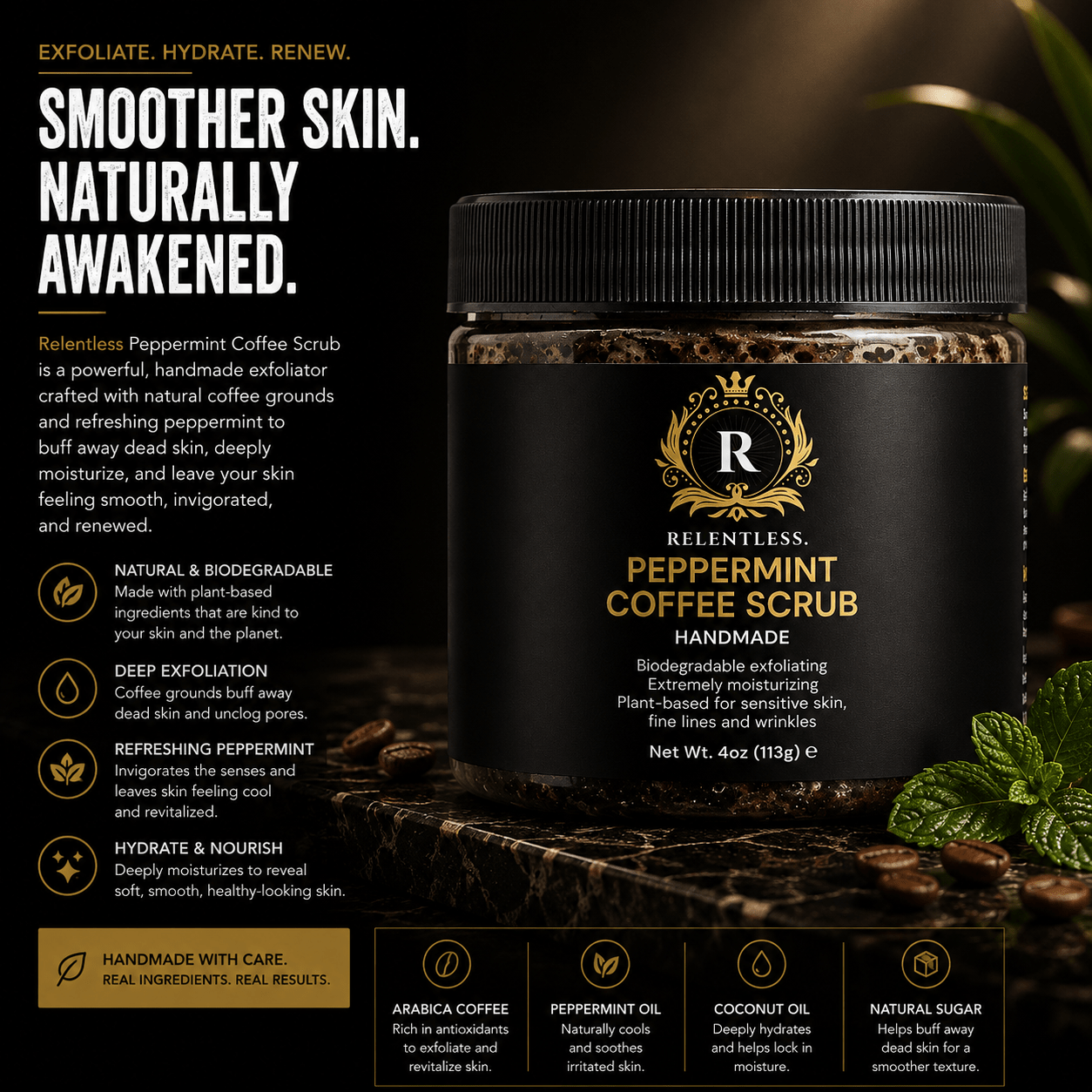 Peppermint Coffee Scrub - Relentless Men's Skincare