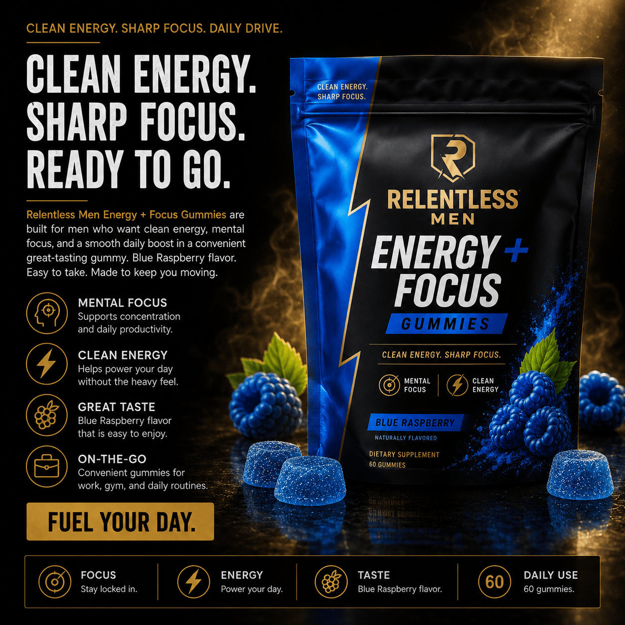 Relentless Energy + Focus Gummies - Relentless Men's Skincare