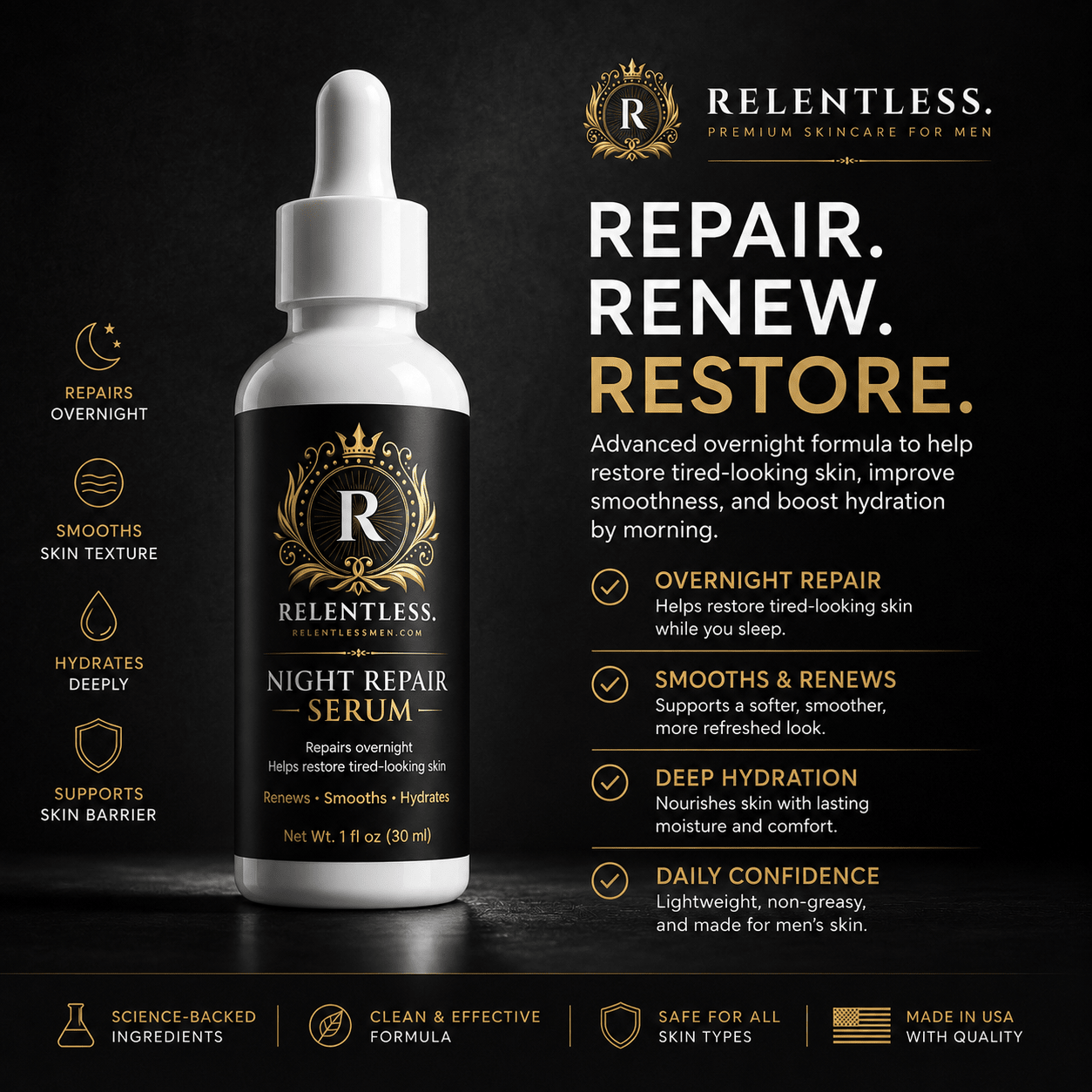 Relentless Night Repair Serum - Relentless Men's Skincare