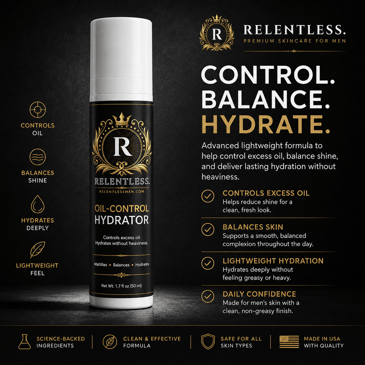 Relentless Oil-Control Hydrator - Relentless Men's Skincare
